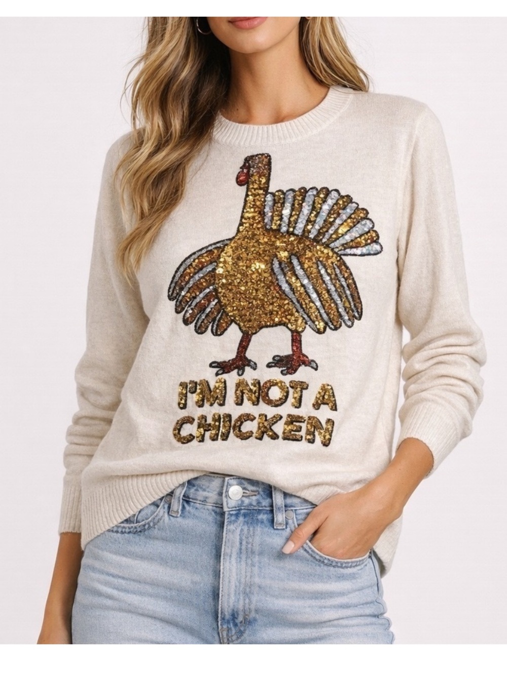 H&M Turkey Thanksgiving Sweater “I’m Not A Chicken” Size XS